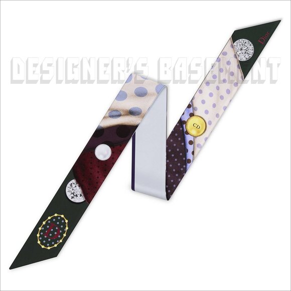 CHRISTIAN DIOR "D" for Dots pattern ABCDIOR MITZAH skinny 2-sided Silk scarf NIB - Picture 5 of 6